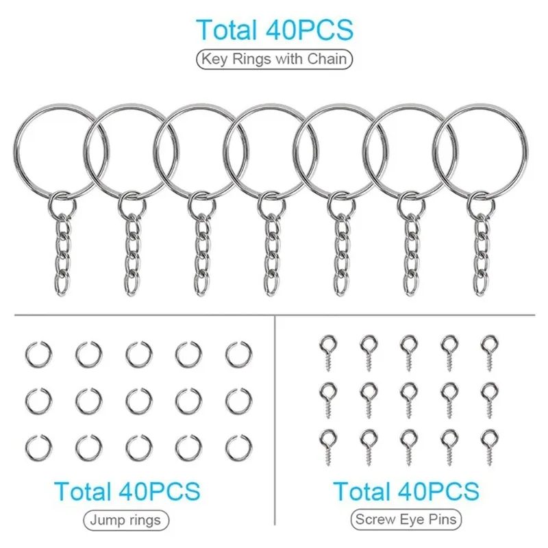 160 pièces couleur argent pivotant mousqueton clé avec chaîne et anneaux de saut pour porte-clés longe bijoux à bricoler soi-même