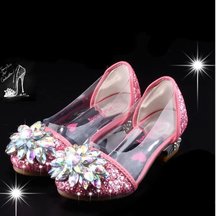 Mode Crystal Bright Diamond Lederen Schoenen Meisje Prinses Single Performance High Heels 220211
