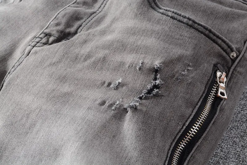 Jeans pour hommes Cool déchiré trou maigre mince haute qualité Hip Hop Denim pantalon mode pantalons gris Design de mode