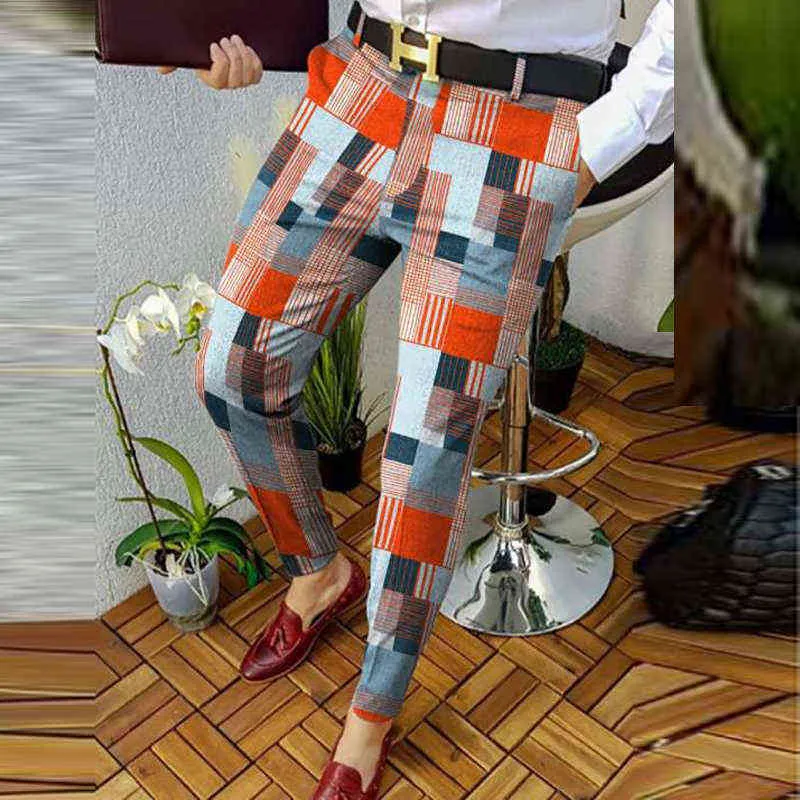 Spring Pattern Circle Printing Pants Business Men Casual Buttoned Design Suit Pants Autumn Pocket Man Leggings Trousers Harajuku X220214