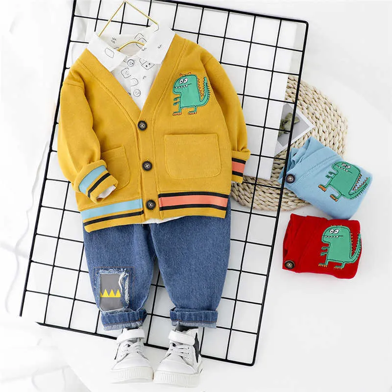 0-5 anos de alta qualidade primavera menino vestuário conjunto casual moda miúdo terno crianças casaco de roupa de bebê + camisa + calça 210615