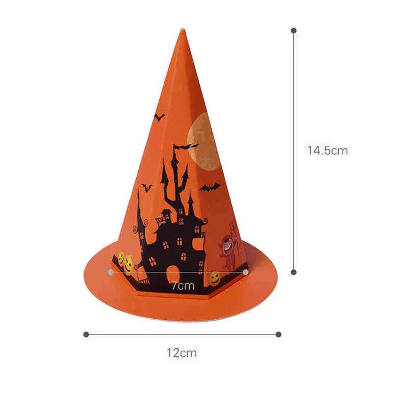 StoBag Hat Shape Candy Packaging Paper Box Orange/Blue Halloween Decoration Event & Party Favour Kids For Home 211216