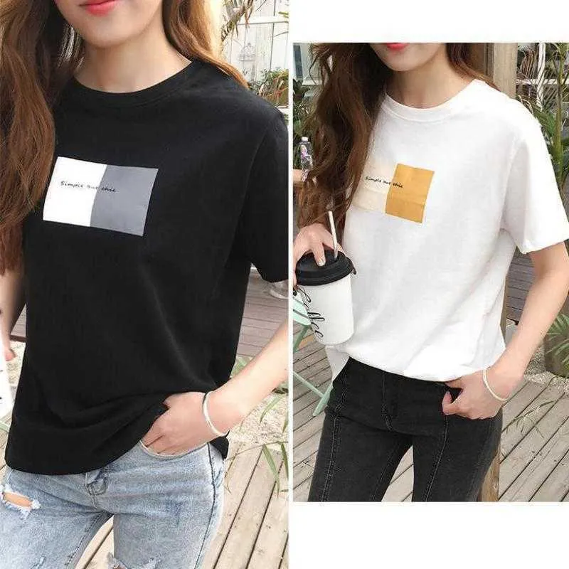 Zuoluba Simple Harajuku Katoenen T-shirt Dames Korte Mouw Student Half Mouw T-shirt Zomer Losse Preppy Stijl Tees Tops 210722