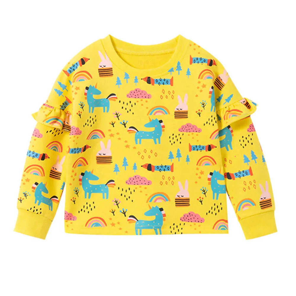 Jumping Meters Rainbow Sweatshirts für Kinder Mädchen Baumwollkleidung Verkauf Einhorn Kleinkind Sport Tops Herbst Frühling 210529