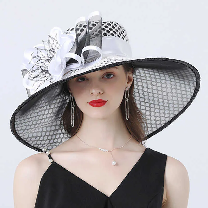 Chapeau de soleil en maille à fleurs pour femmes, 16cm de large, avec nœud, robe d'été, plage, église, Derby, fascinateur, fête de mariée, mariage, 210608257r