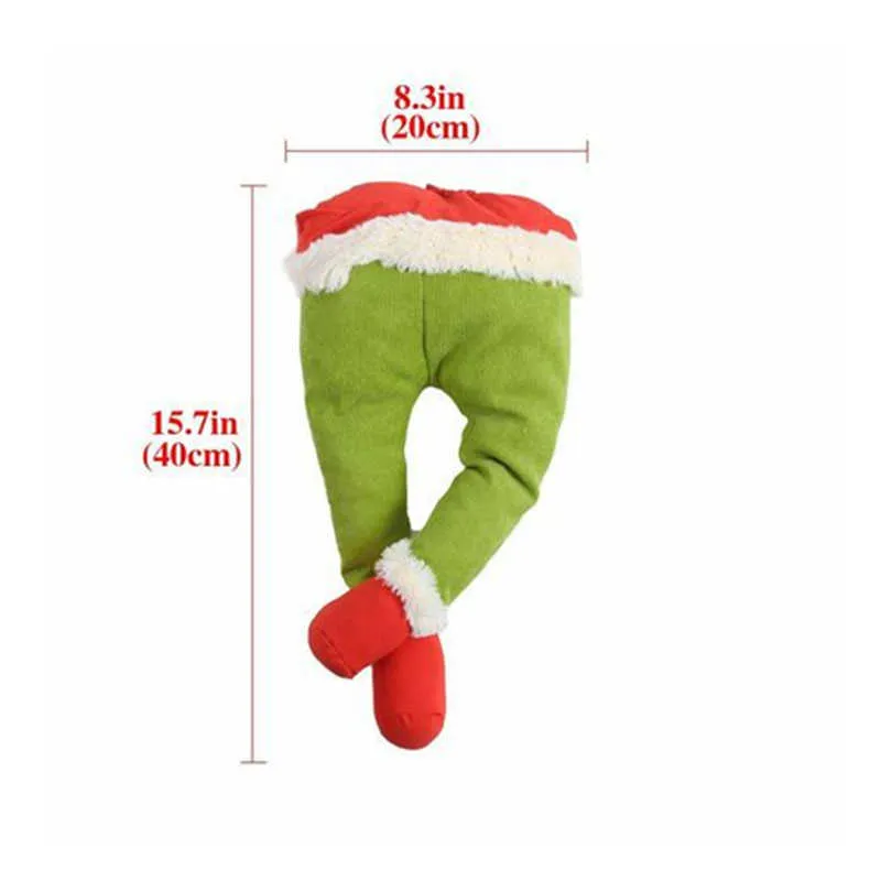 Ano The Thief Christmas Tree Decorations Grinch roubou pernas de elfo recheado Presente engraçado para ornamentos infantis 2109107081307
