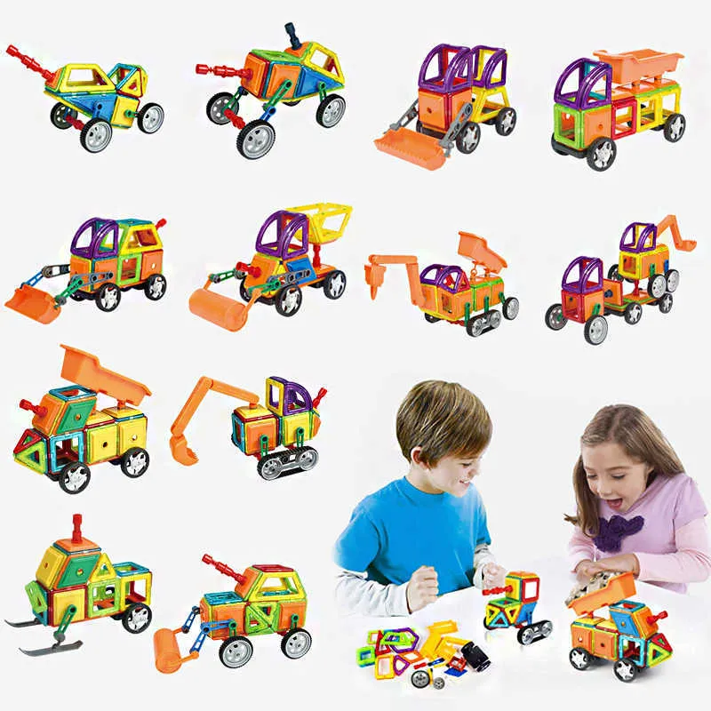 Magnétisme DIY Ingénierie Véhicule Camion Jouet Blocs de Construction Magnétiques Jouets Kit Éducatif ABS Aimant Designer Enfants pour Enfants Cadeau Q0723