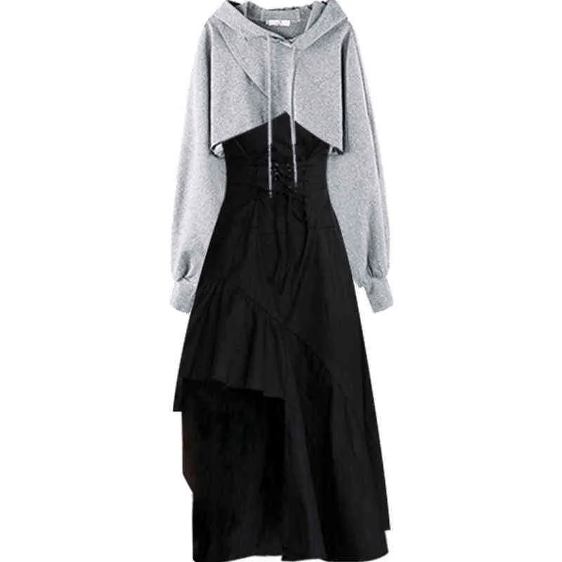 Plus Size Damen-Frühlings-Hoodie + Design-Nischen-Trägerrock, zweiteiliger Anzug 211106
