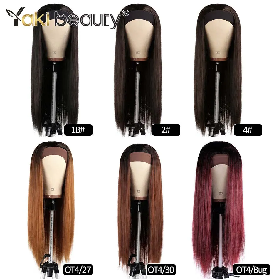 70cm Long Straight Ice Bandeau Perruques Résistant À La Chaleur Perruque De Cheveux Synthétiques Sans Colle Perruque Fabriquée À La Machine Pour Les Femmes Noires Par YAKI BEAUTYfactory direct