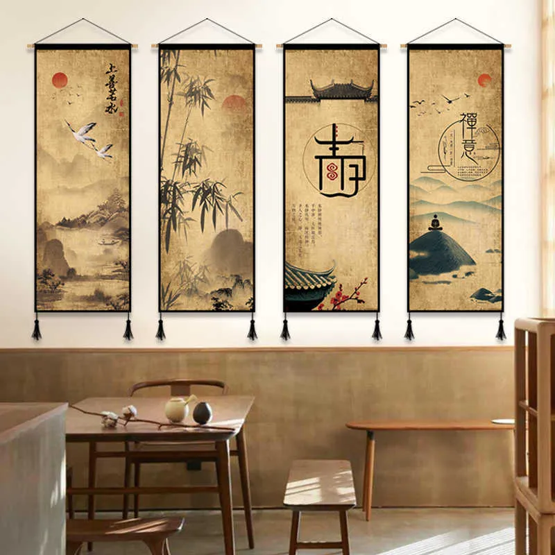 Style chinois Lotus Pivoine Bouddhisme Zen Rétro Affiche Toile Peinture Mur Décor Affiche Mur Art Photo Chambre Décor Décor À La Maison Y0927