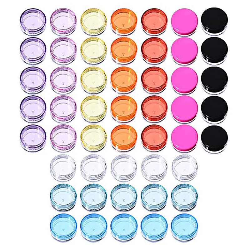 50 stks verpakking flessen plastic pot potten lege cosmetische container met deksel voor crèmes monster make-up opslag 10 kleuren