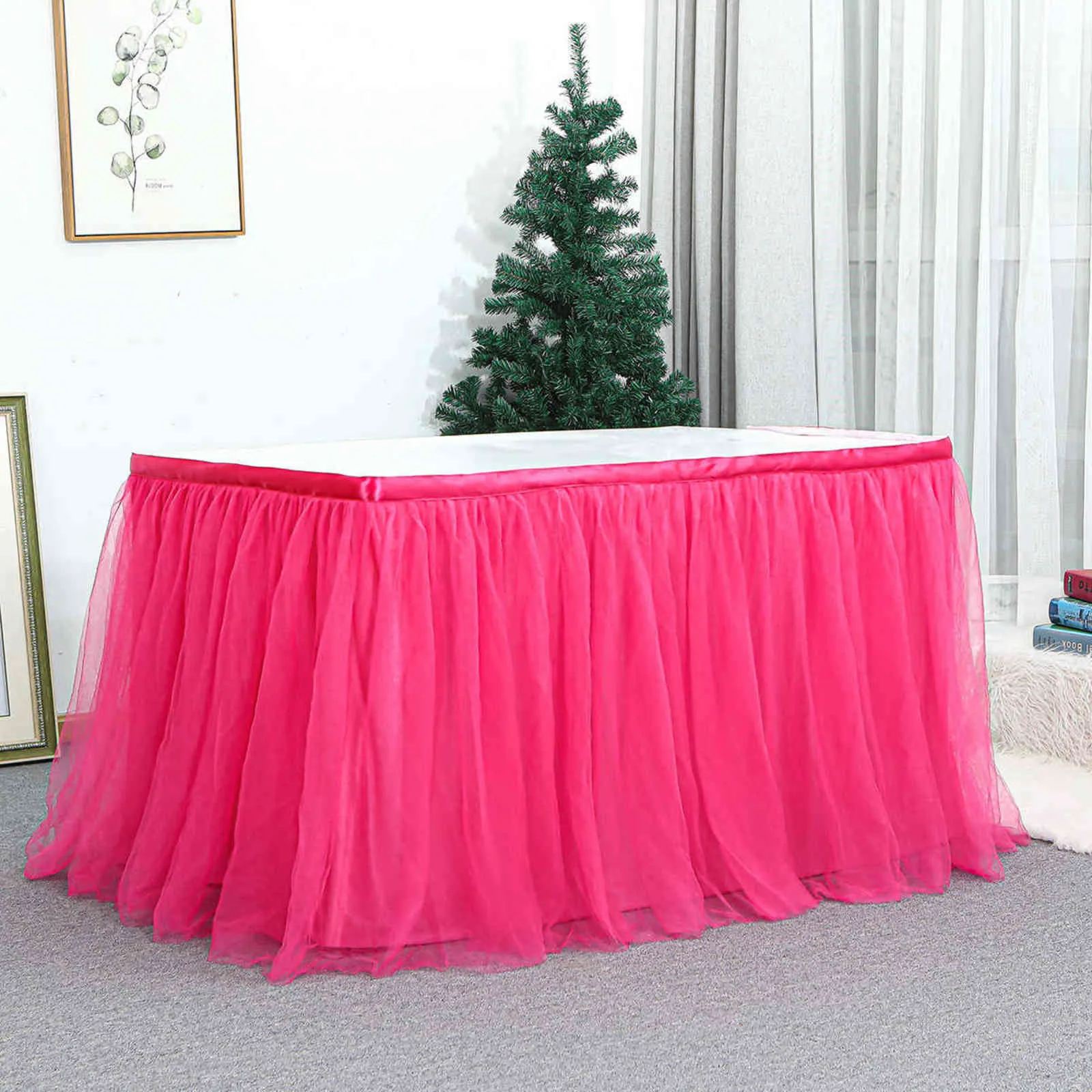 Jupe de Table blanche Tutu Tulle vaisselle tissu bébé douche anniversaire Halloween Banquet fête de mariage rouge plinthe couverture décor à la maison 21235e