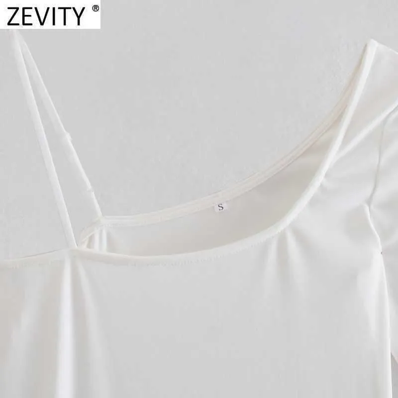 Zevity Women Sexy Single Shoulder Asymmetrical Shirt Dress Female Chic Side Zipper White Casual Slim Mini Vestidos DS8276 210603