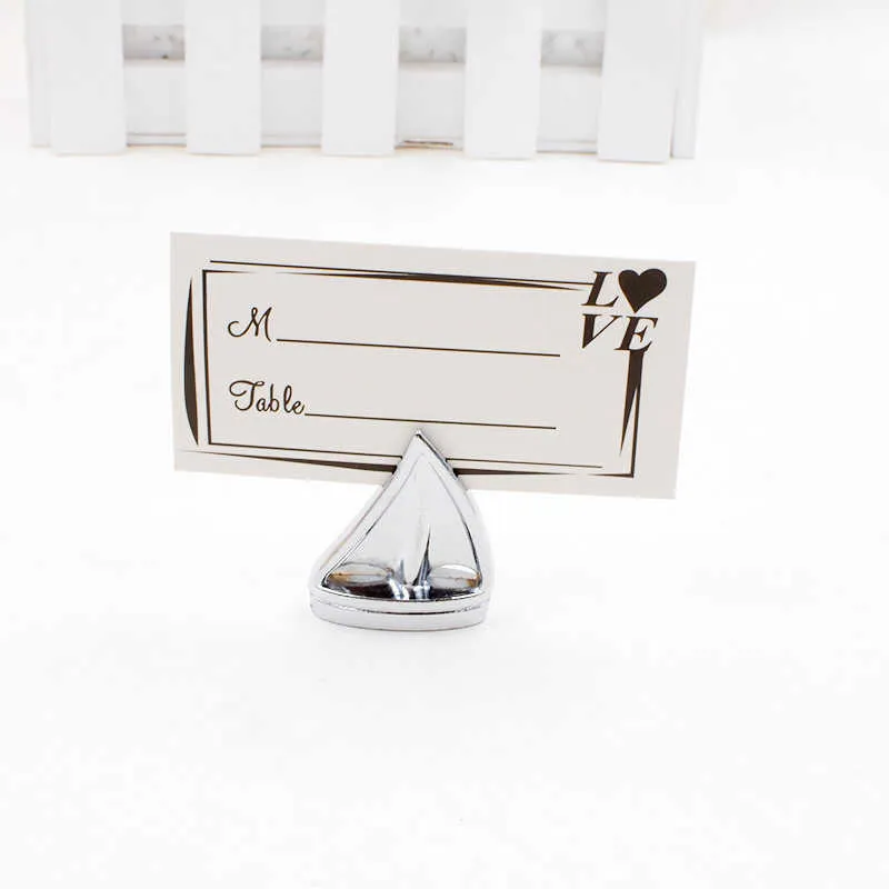 NEWTheme Place Card Holders Sail Boat Silver Beach Table Number Cards Clips Picture Name Frame Mini Small Wedding Supplies