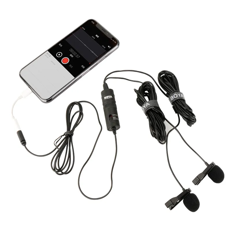 BOYA BY-M1DM BY-M1 Microphone with Cable Dual-Head Lavalier Lapel Clip-on Canon Nikon DSLR Camcorders Smart phone Recording
