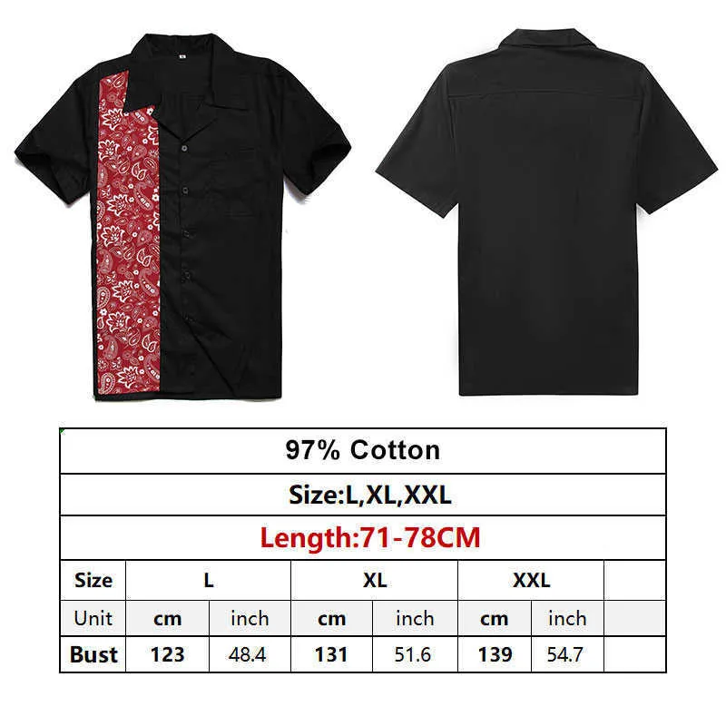 Rockabilly Shirt Male Big Size Blouse Men Dress with Poket Shirt Short Sleeve Men's Designer Mosaic Shirts Button-Down Shirts 210527