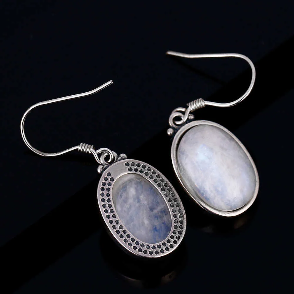 925 Sterling Silver Earrings 10X14MM Large Oval Natural Moonstone Elegant Simple Pendant Whole Engagement Part 2106246456900