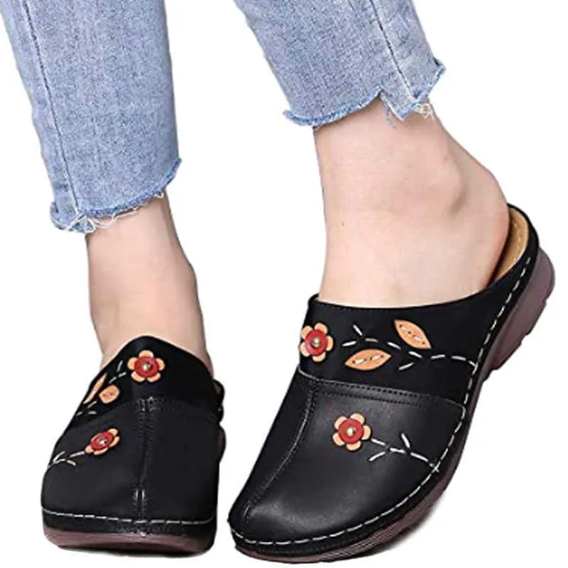 Vrouwen Sandalen Zomer Schoenen Klompen Dames Comfort Gesloten Teen Wiggen Platform Bloem Slipper Zapatillas Mujer 210610