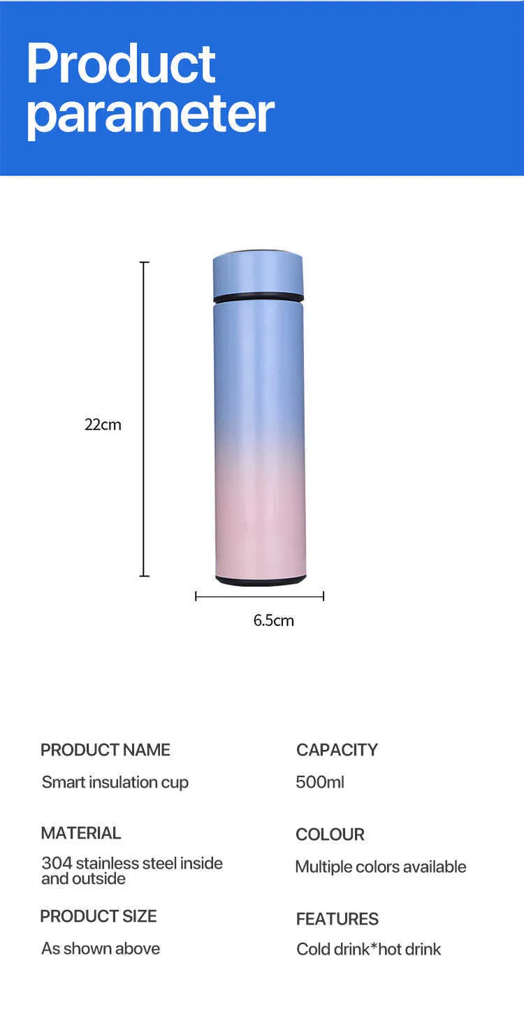 Bouteille thermos en acier inoxydable intelligente, affichage de la température, flacons sous vide, soupe de voiture, tasse à café, bouteille d'eau thermos 210923