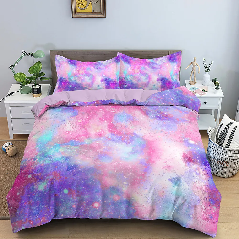 3d Galaxy housse de couette ensemble simple Double Twin Queen 2/3 pièces ensembles de literie univers espace extérieur thème linge de lit C0223