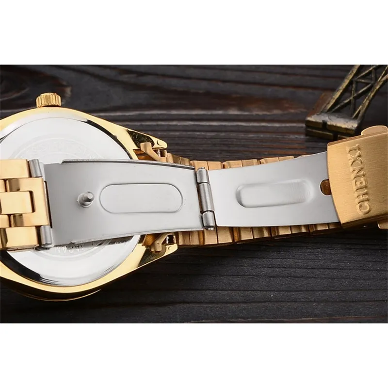 Chenxi Gold Watch Men es Top Brand Luxury Famous Wristwatch Male Clock Golden Quartz Wrist Calender Relogio Masculino 2107282030