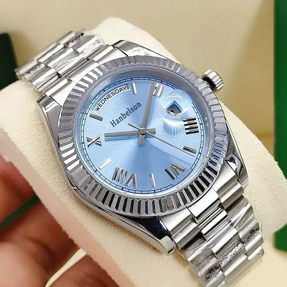 2021 NEW Mens Watches DAY DATE Wristwatches Roman ice Blue Dial Automatic Mechanics 41MM Sapphire Glass Daydate Wristwatches2172