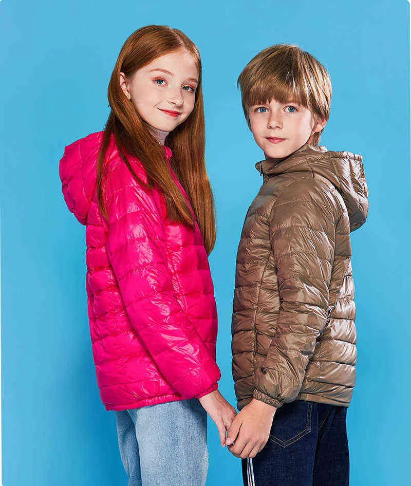 Herbst Winter Hooded Children Down Jackets für Mädchen Süßigkeiten Farbe warme Kinder Schichten Jungen 2-16 Jahre Außenbekleidung Kleidung 211203