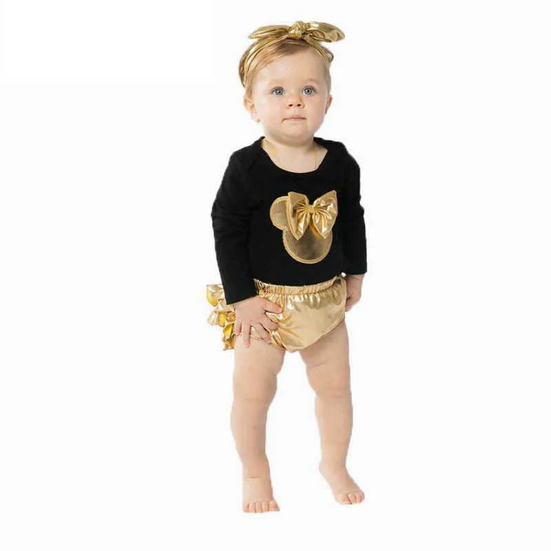 Säuglingskleidungsset Born Cartoon Bodysuits + Tüllshorts + Ohrstirnband Weihnachtskleidung Kinder Outfits Babykleidung E7670 210610