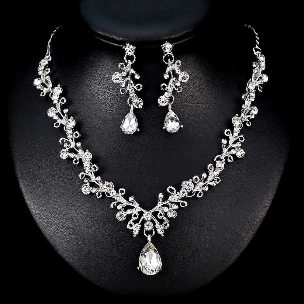 FARLENA Bridal Jewelry sets Fashion Crystal necklace earrings and crown set for Women Wedding Accessories H1022