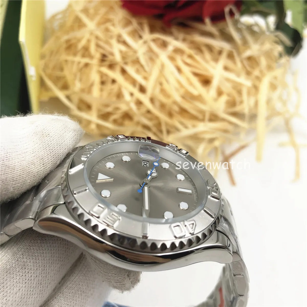 Iate masculino 40mm Dials de prata Mestre relógios automáticos de safira mecânica Luminous Watch Montre de Luxe Clasp Wrist Full Sta271Q