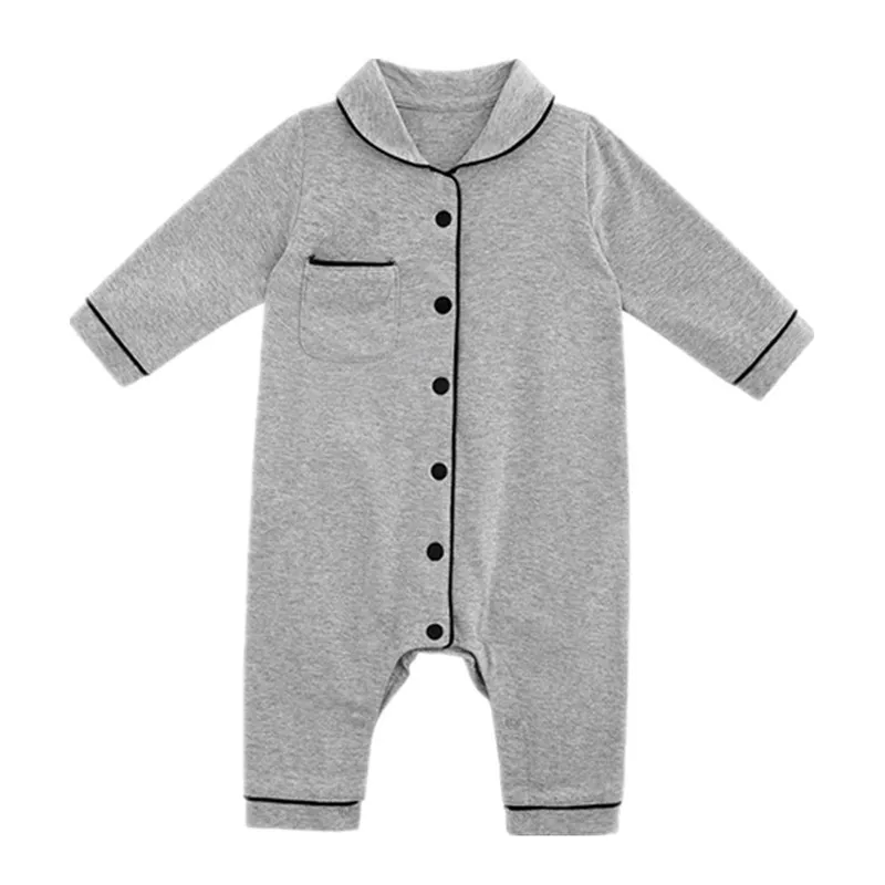 新生児の男の子ロンパースコットン秋春の幼児幼児の家のスイートベベジャンプスーツ襟のポケットロパベビー服210309