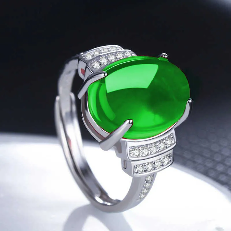 Womens Rings Crystal Diamond Plated Platinum Green Agate ring open red high-grade decoration Lady Cluster styles Band