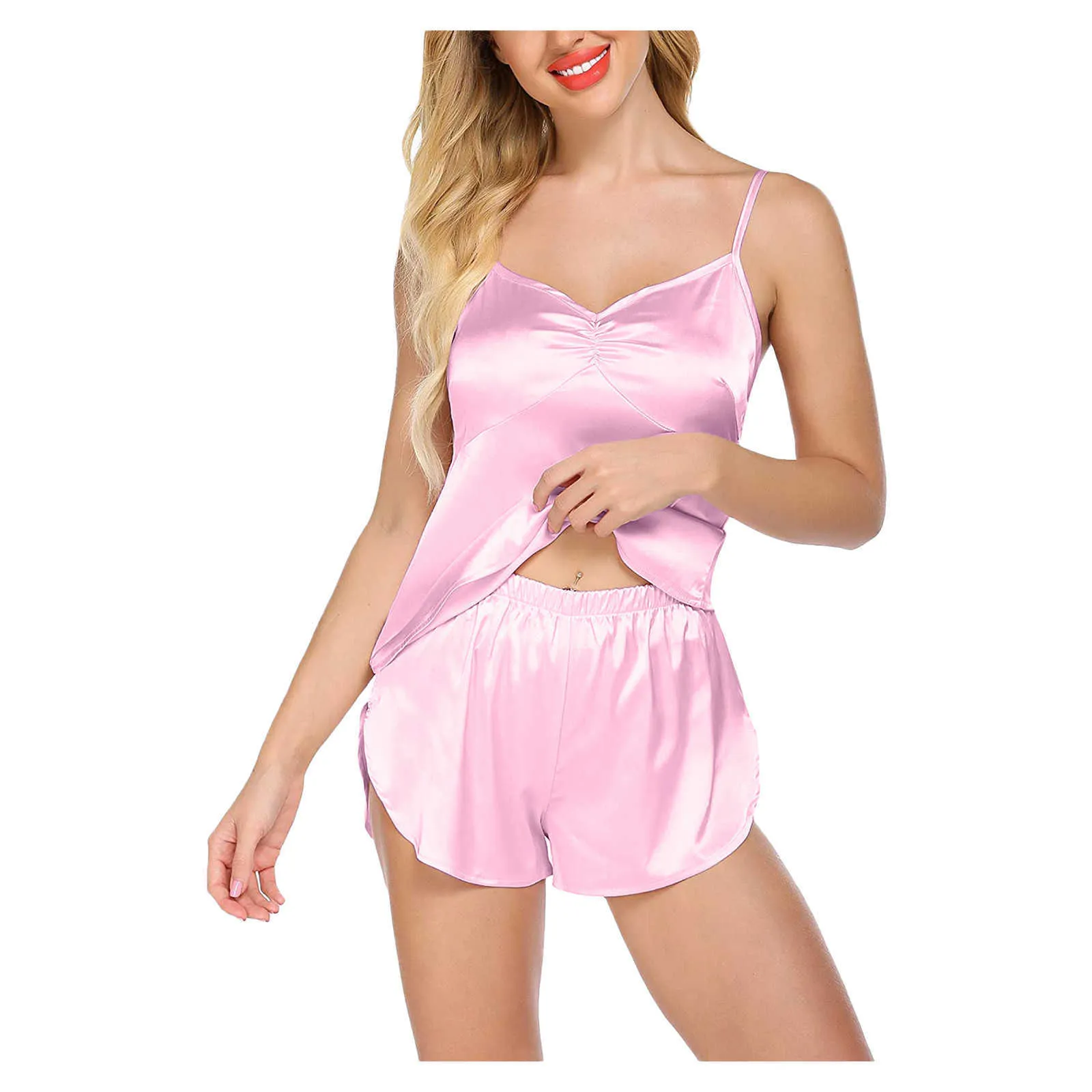 Mode Pijama Mujer Women Sleepwear Sexig Lace Spaghetti Strap Shorts Pajama Set Ladies Sleepwear Ladies Underkläder Party Set Q0706
