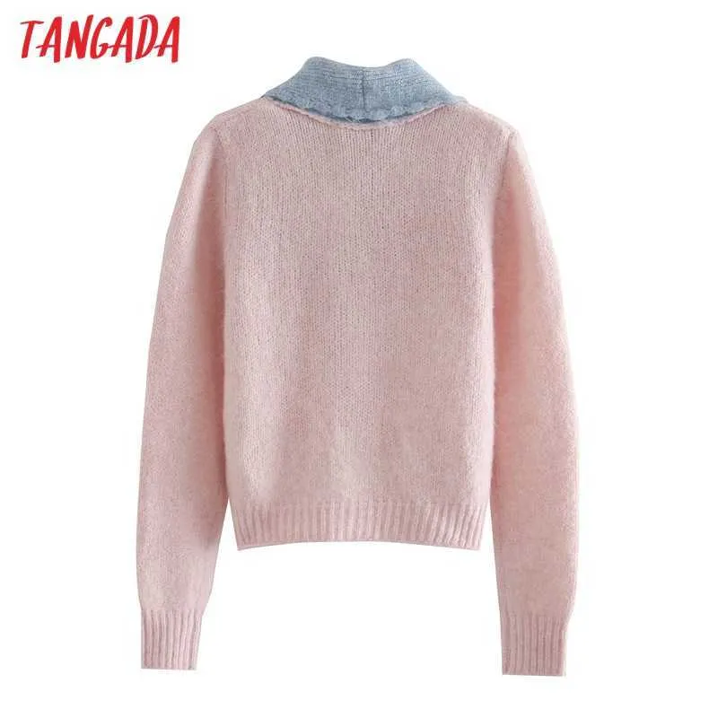 Tangada femmes rose perles boutons tricoté Cardigan pull pull Vintage femme col claudine vêtements d'extérieur 3H152 210609