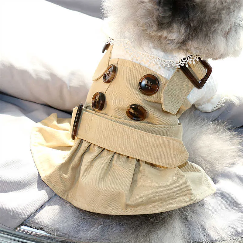 Spirg Summer Dog Kläder Stilig Trench Coat Klänning Husdjur Outfits Varma Kläder för Små Hundar Kostymer Jacka Puppy Shirt Dogs 211007