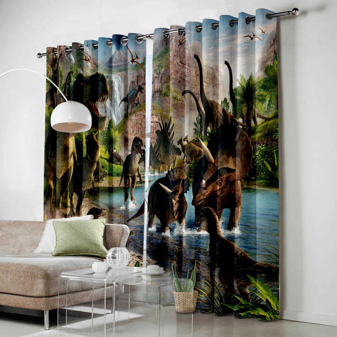 3D Cartoon Dinosaur Window Treatments Curtains Valance Living Room Curtain Curtains Bedroom Decor Kids Room Curtain 210712