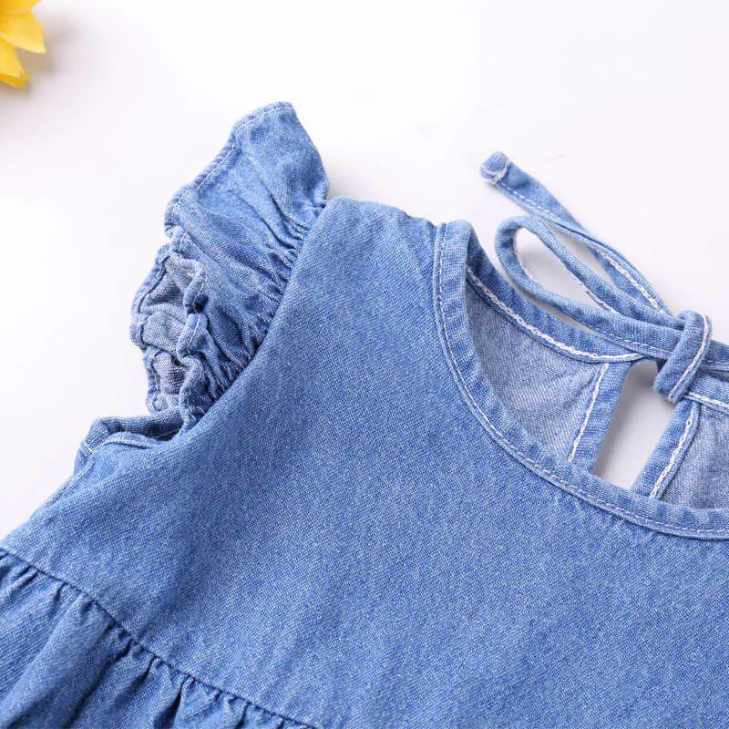 Summer Denim Flying Sleeve Romper Baby Clothes Toddler Girl Bodysuits Children 210528