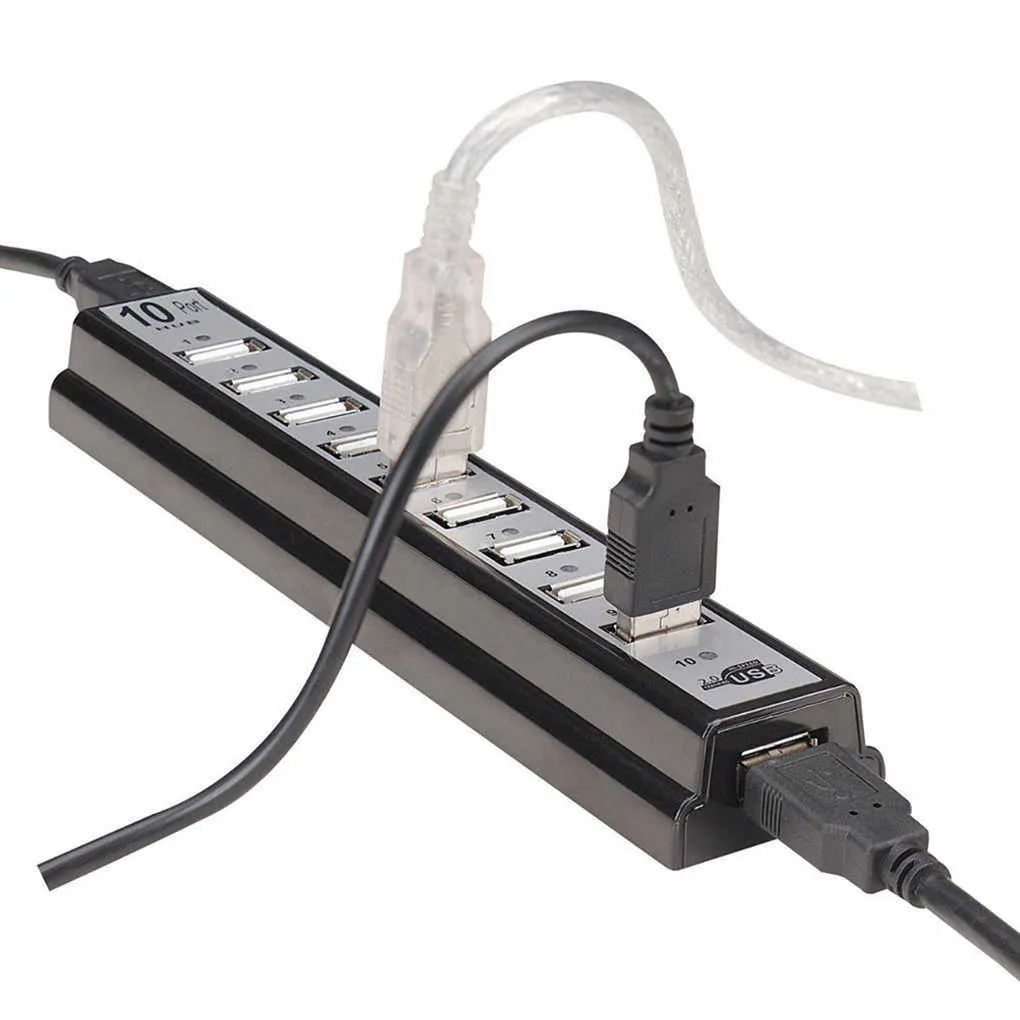 10 Port Klawiatura Mysz U-Disk Mysz USB 2.0 Plastikowy Splitter Hub Celphone Carging Cable Adapter Ładowarka