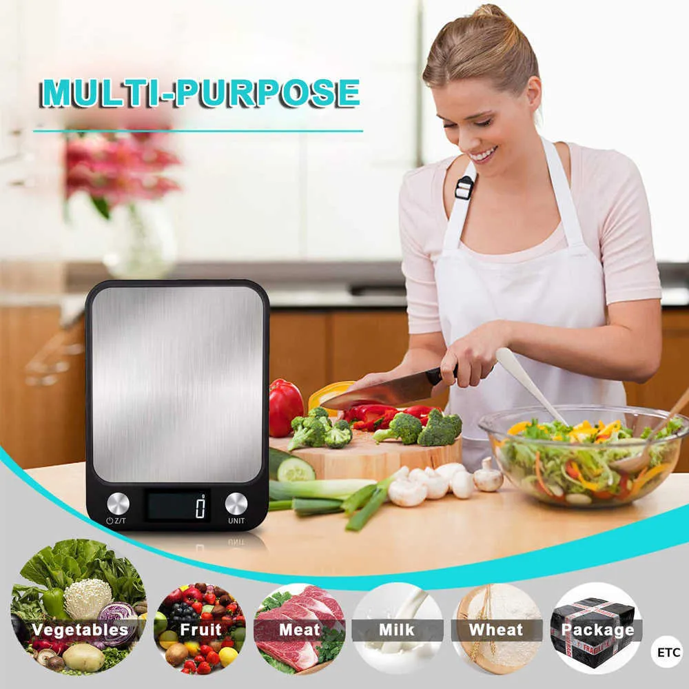 Balance de cuisine numérique 10 kg/1 g en acier inoxydable pesant des balances électroniques outils de mesure balances de cuisine pour la cuisson 210915