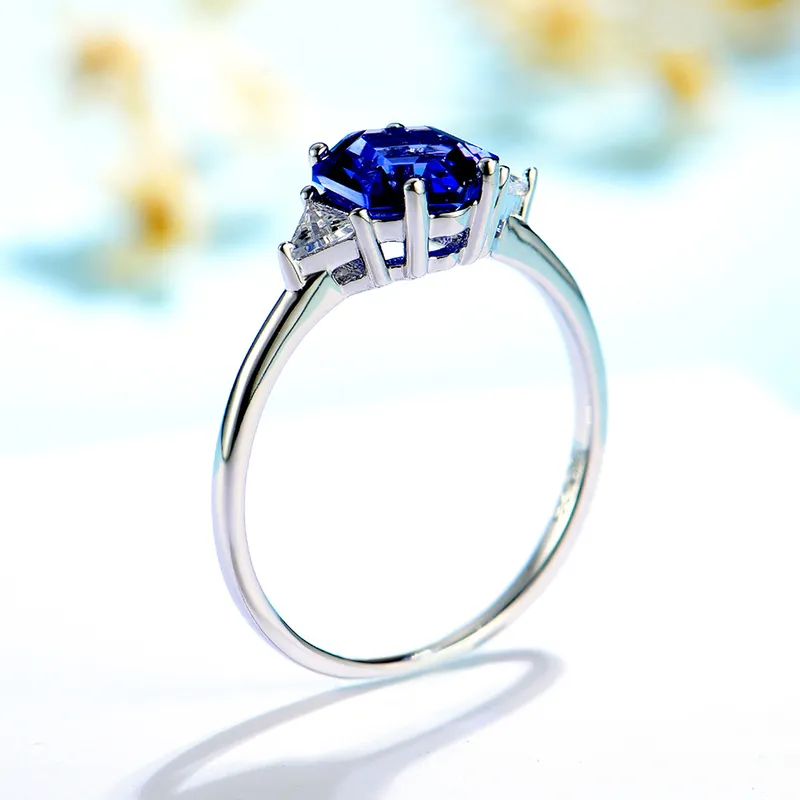 Kuololit Hexagon London Blue Topaz Gemstone Ring for Women Soid 925 Sterling Silver Tanzanite Morganite Jewelry Engagement 220216