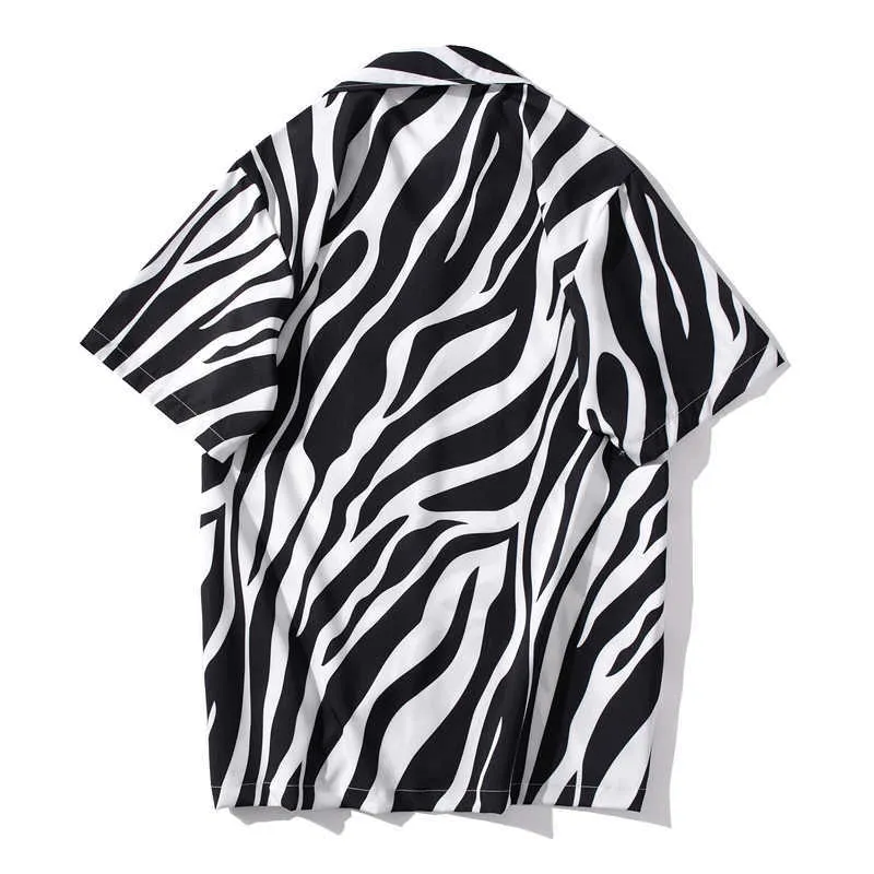 Streetwear Men Hip Hop Black White Zebra Short Sleeve Shirts Summer Beach Full Print Women Harajuku Fashion Top Clothes 210721