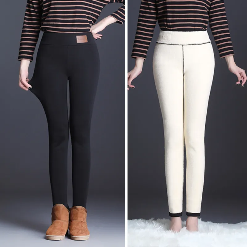 OUMENGK Fashion High Waist Autumn Winter Women Thick Warm Elastic Pants Quality S-5XL Trousers Tight Type Pencil 220211