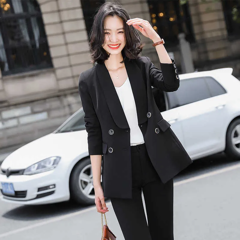 High-end women pants suit two-piece Autumn and winter elegant slim professional lady office jacket Fashion casual trousers 210527