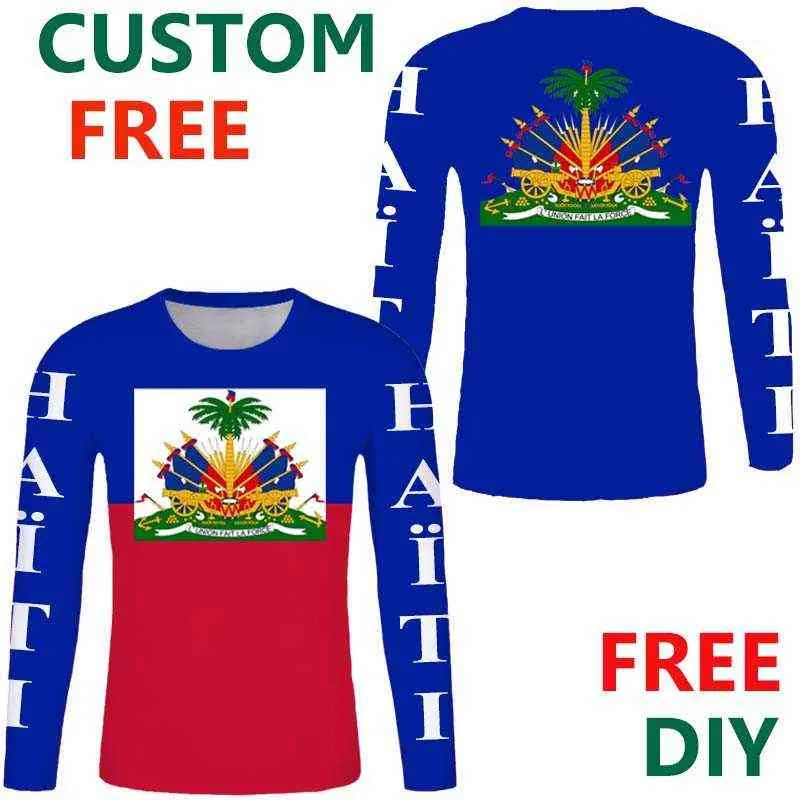 Haiti Free Custom mangas longas camiseta French Haitian Republic camisetas Flag Emblem Tee Shirts DIY HT Country Name Number T shirt X0602