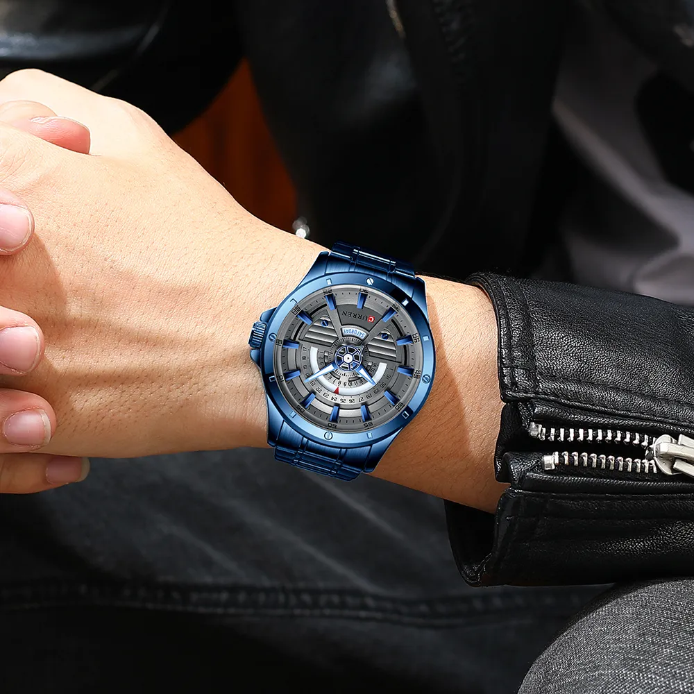 Curren Fashion Casual Quartz zegarki ze stali nierdzewnej daty i tydzień Zegar Zegar Kreatywnego marki na rękę dla mężczyzn 2103102433