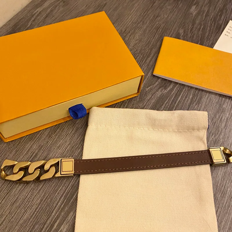 ZB006YX Classic Fashion Brown Black PU Leather Letter Bracelet with Gift Box Rough Cut-out Chain Charm Bracelets336j