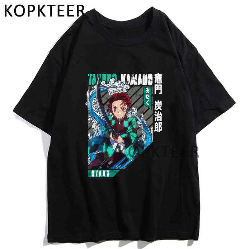 Tanjiro Inosuke Hashibira Akaza engraçado camisetas Demon Slayer Kimetsu No Yaiba Anime T-shirt Harajuku Estética Verão T-shirts Y220208