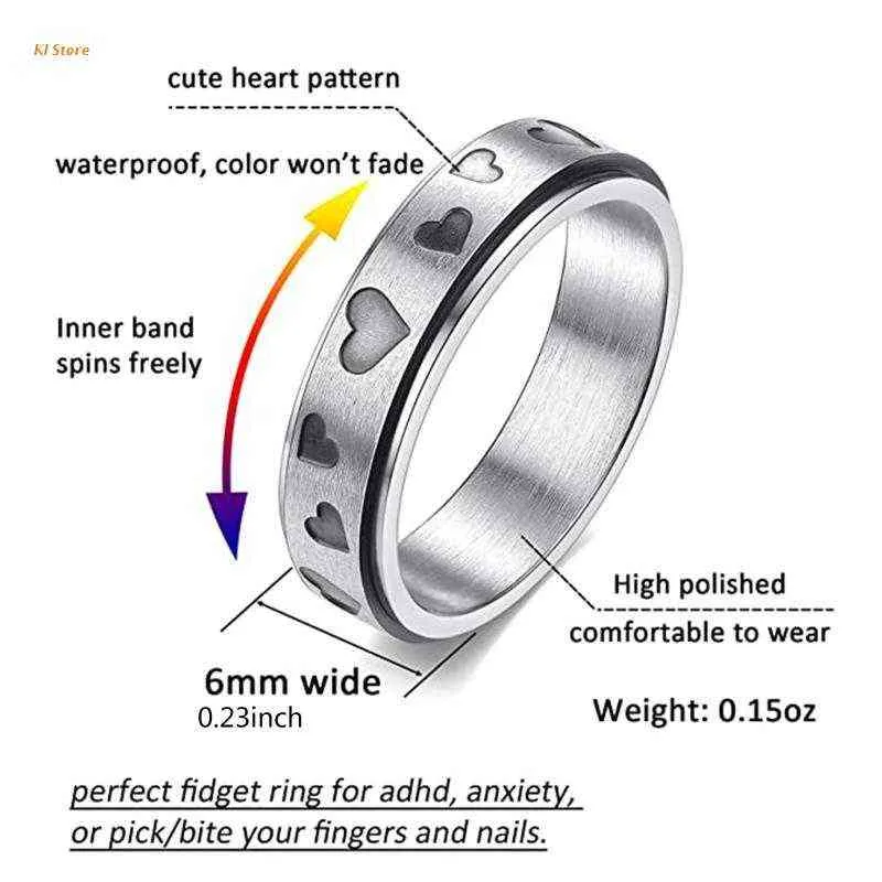 Roterbar hjärta tumme Ringar Spinner Rings Rostfritt Stål Fidget Band Ringar G1125