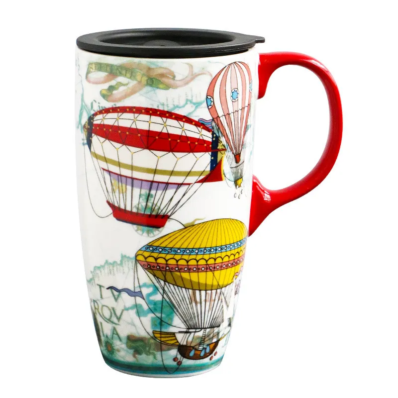 Tasses à café de voyage de grande capacité 500ML avec couvercle, papillons en céramique sur fleurs, tasse à thé au lait en porcelaine pour femmes, cadeau de Couple 259g