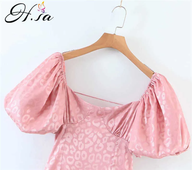 HSA Kapalı Omuz Leopar Pembe Parti Elbise Kadınlar Seksi Ruffles Yaz Elbiseler Tatil Yüksek Bölünmüş Sundress Beachwear 210716